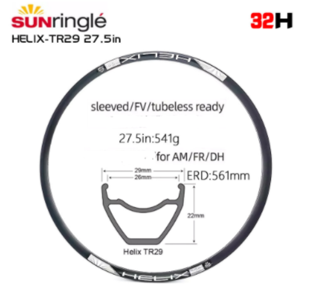 ОБОД 27,5" SUNRINGLE HELIX TR29 27.5 32H  (ERD 561)