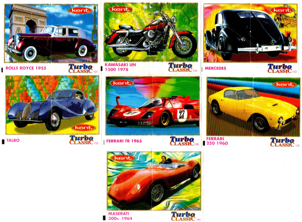 Вкладыши от жвачки Turbo Classic - Турбо Классик. 25 штук без повторов. Серия 71 - 140