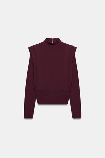 ZARA ТРИКОТАЖНЫЙ СВИТЕР С ПОДПЛЕЧНИКАМИ, БУРГУНДИ