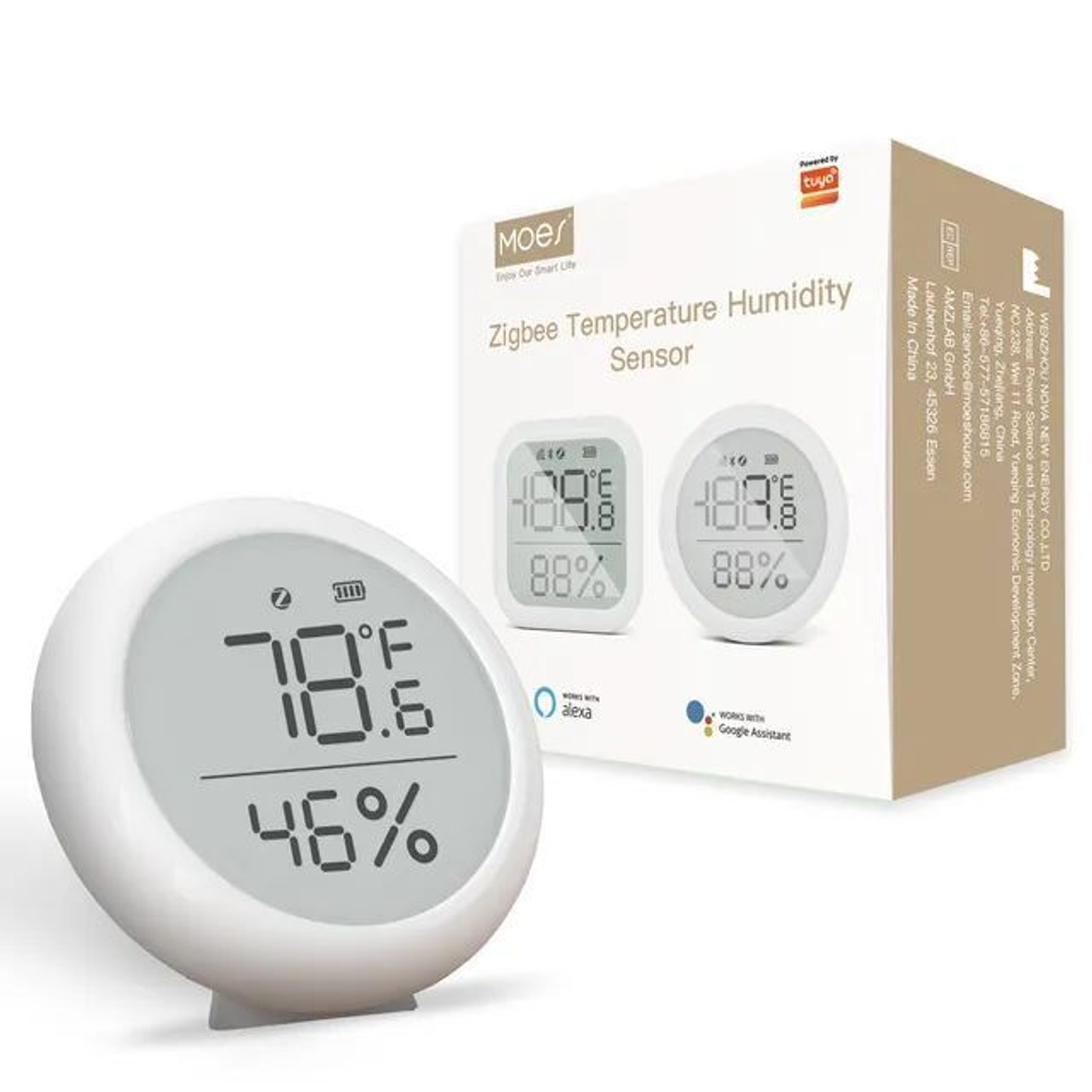 ZigBee Датчик температуры и влажности с дисплеем MOES (Квадратный) (Работает с Яндекс Алисой, Сбер Салют, Tuya))