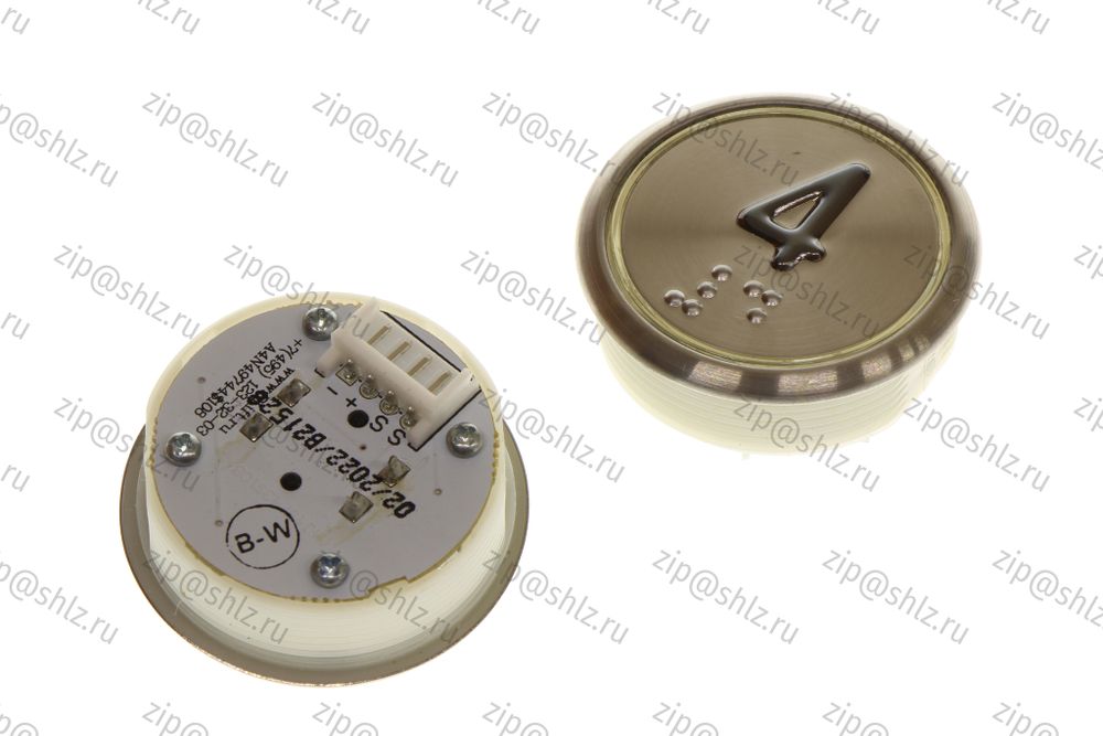 Кнопка (кнопочный модуль) BBP-R331-CMPLT-S-W-04-C "4 этаж", круглая, статическая белая подсветка, Брайль.