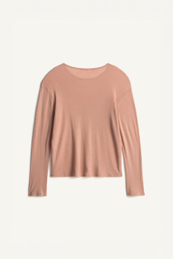 ZARA ФУТБОЛКА СВОБОДНОГО КРОЯ ИЗ ЛИОЦЕЛЛА И ШЕРСТИ, БЛЕДНО-РОЗОВЫЙ