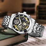 ABORNI Quartz Movement Stainless Steel Watchband Watch Men"s Watches Black Dial