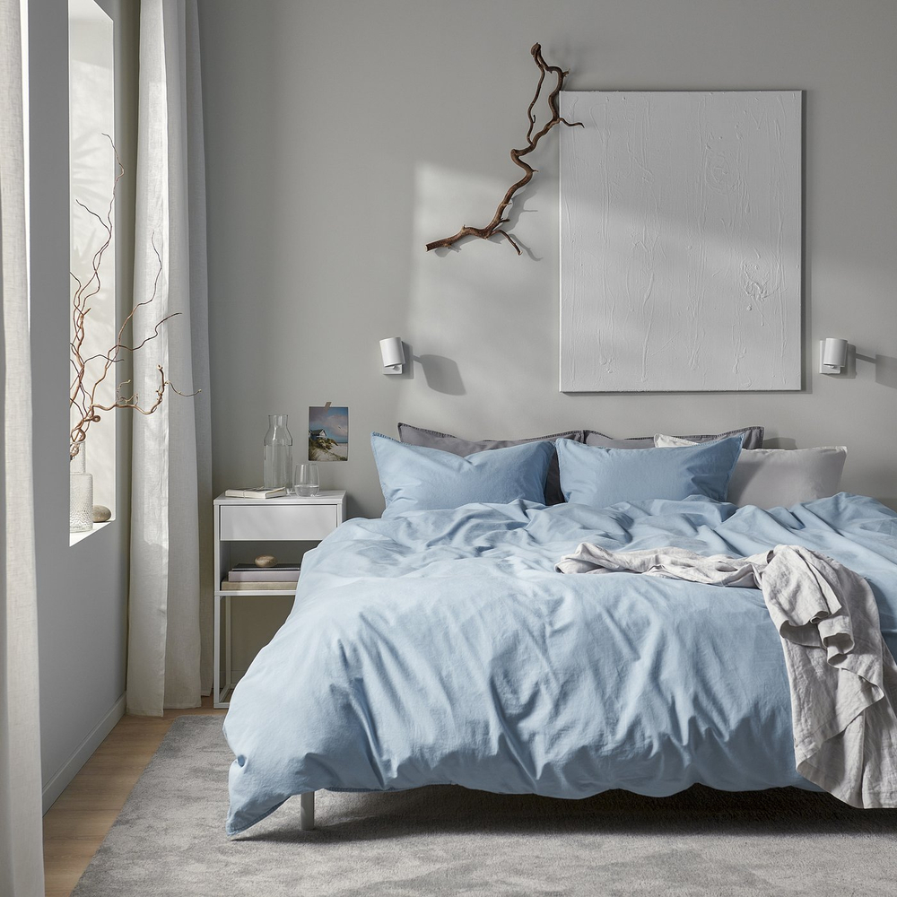 IKEA ÄNGSLILJA  (ИКЕА ЭНГСЛИЛЙА)  -  Пододеяльник и 2 наволочки - сине-серый 200х200/50х60 см
