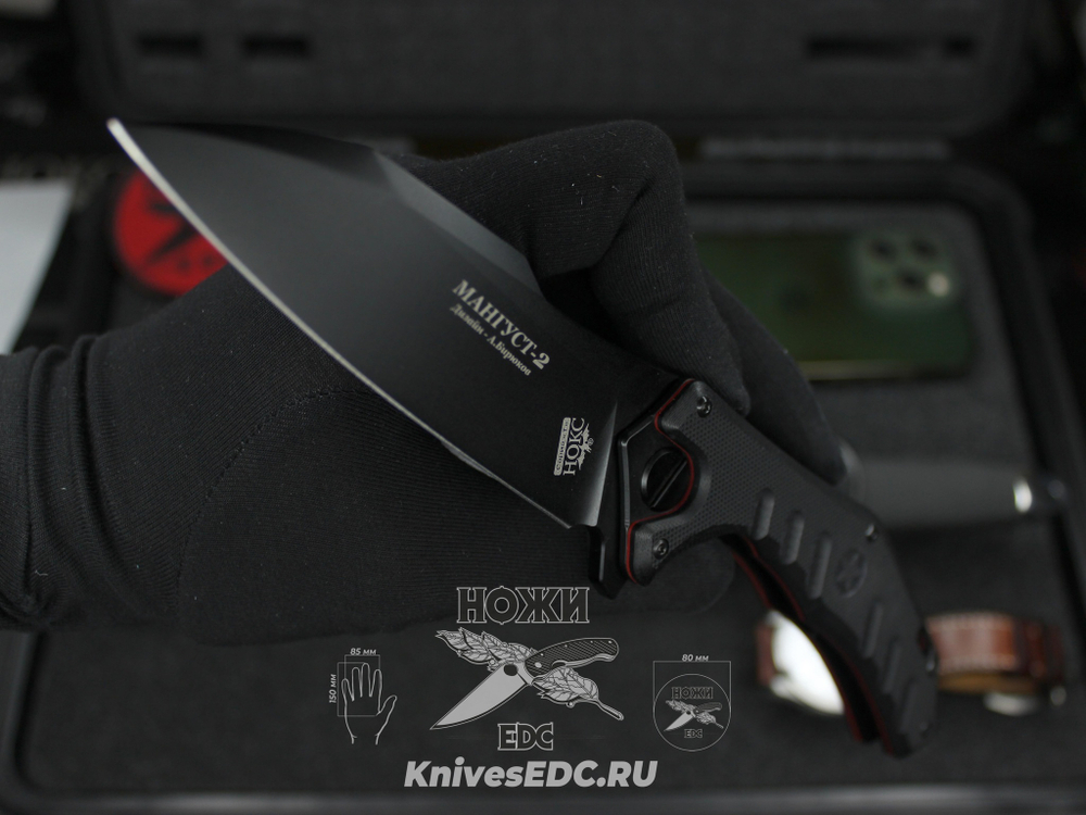 Складной нож НОКС Мангуст-2 336-708406 (Black Red) c клинком из стали D2, рукоять G10