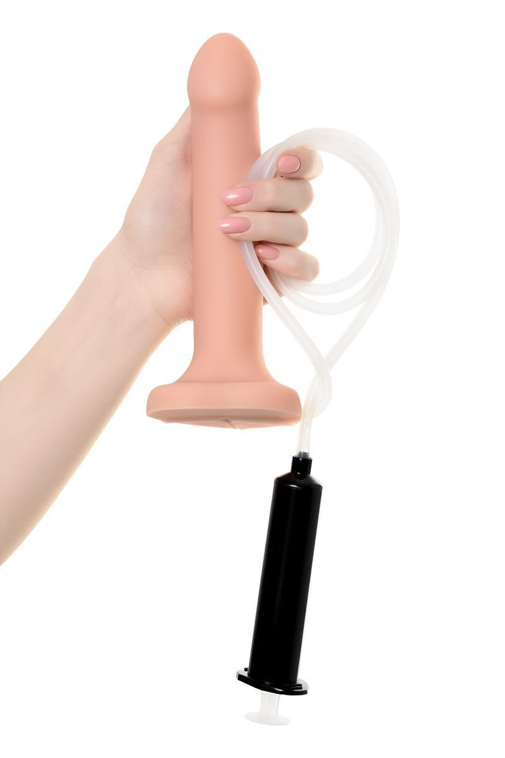 Телесный фаллос с имитацией эякуляции Silicon Cum Dildo L - 19,6 см. (Цвет: телесный)