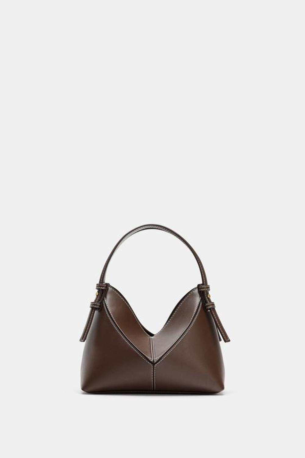 ZARA МИНИ-СУМКА-МЕШОК С ДЕКОРАТИВНОЙ СТРОЧКОЙ, ШОКОЛАДНЫЙ