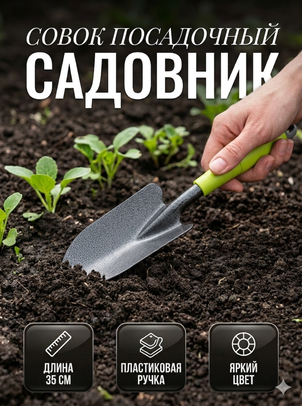 Совок посадочный «Садовник» 35см широкий, пластиковая ручка