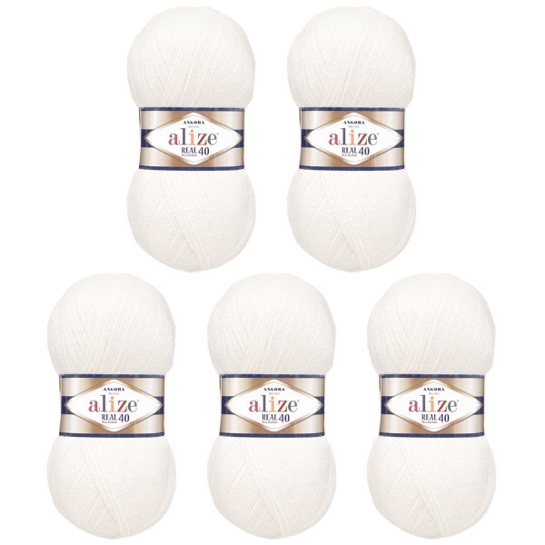 Пряжа Alize (Ализе) Angora Real 40 / уп.5 мот. по 100 г, 430м, 055 белый A