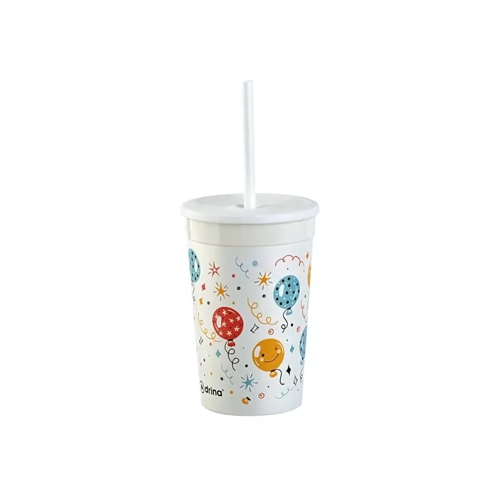 Стакан с трубочкой DRINA Glass Deco Plus 0,33л белый 10 штук
