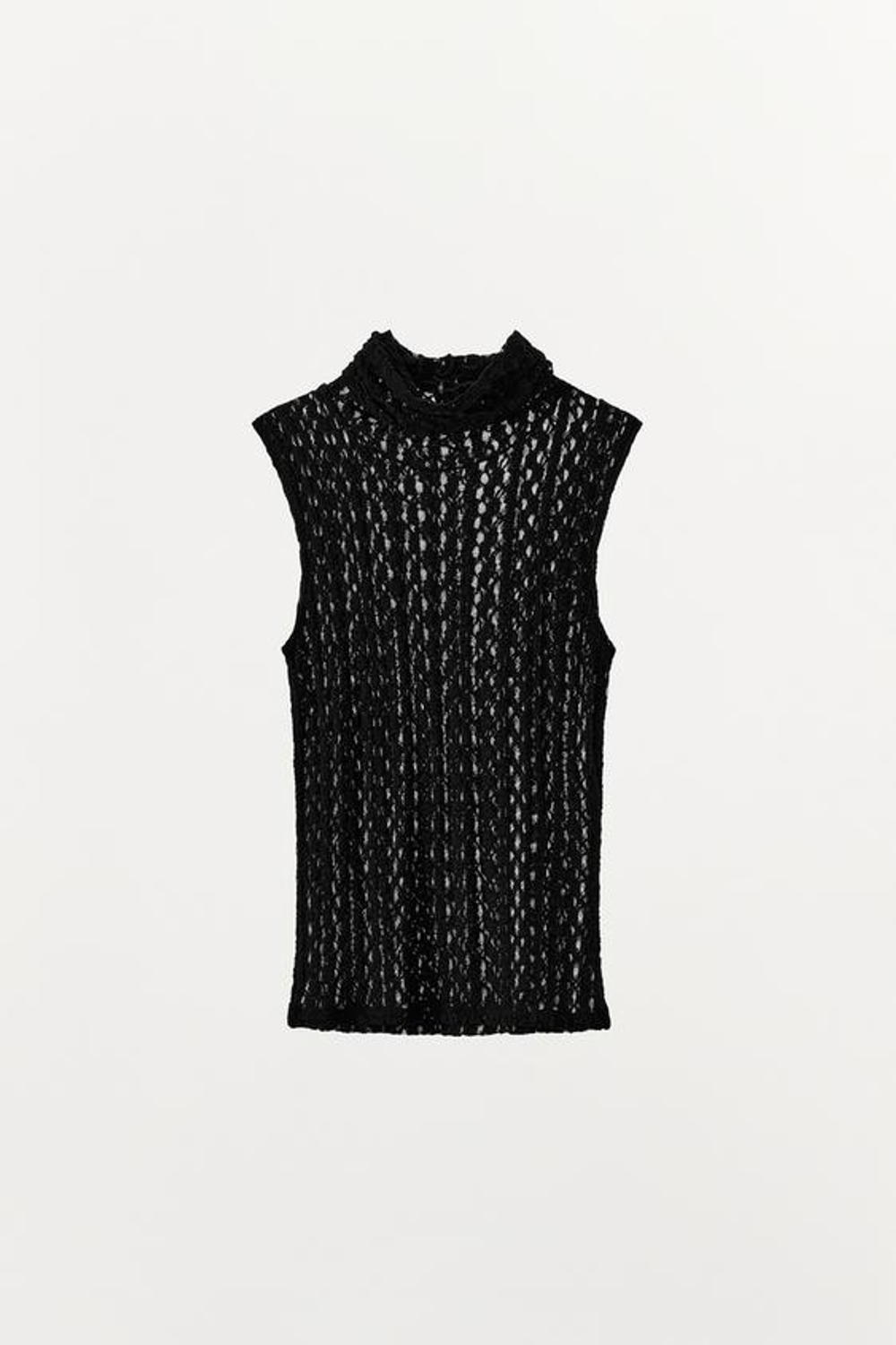 ZARA КРУЖЕВНОЙ ТОП С ВОРОТНИКОМ-СТОЙКОЙ, ЧЕРНЫЙ