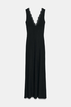 ZARA ДЛИННОЕ КОМБИНИРОВАННОЕ ПЛАТЬЕ НА БРЕТЕЛЯХ, ЧЕРНЫЙ