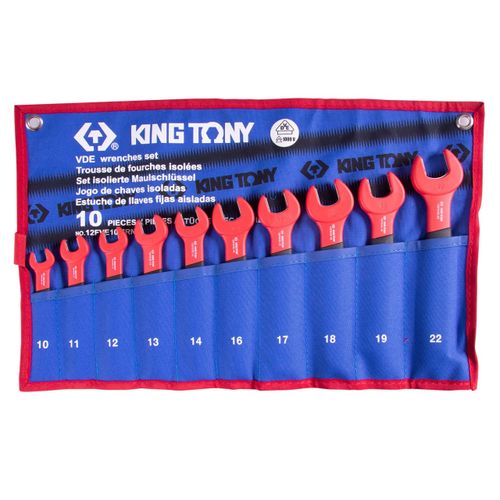 KING TONY (12FVE10MRN) Набор рожковых диэлектрических ключей, 10-22 мм, чехол из теторона, 10 предметов