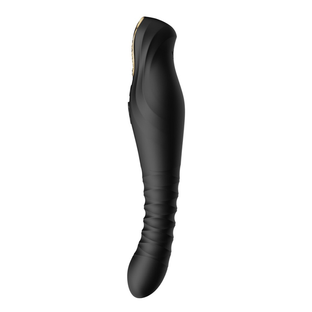 Чёрный вибратор 30,2см с поступательными движениями Zalo King Vibrating Thruster Obsidian Black