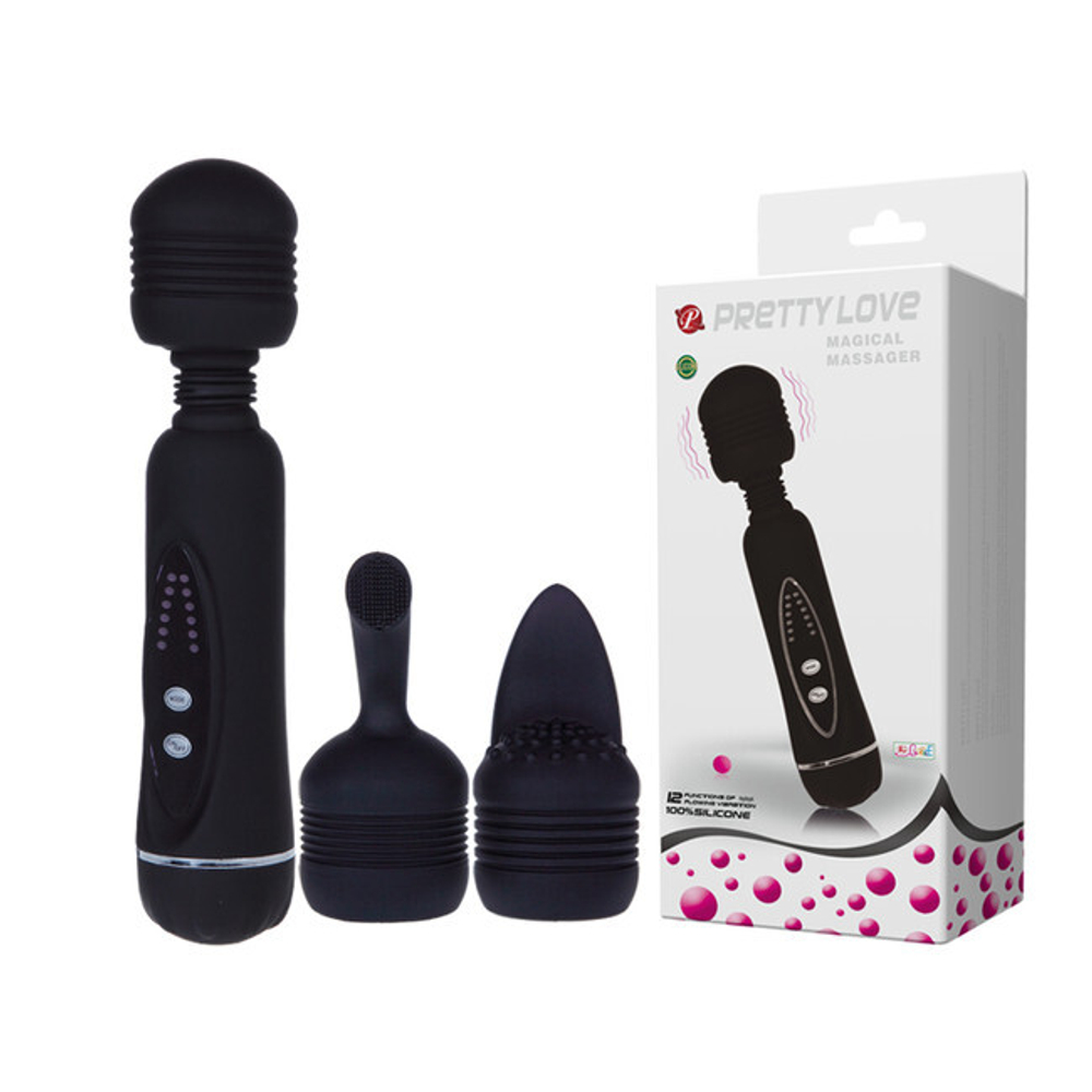 Вибромассажер Magical Massager c дополнительными насадкам (12 режимов) (Цвет: черный)