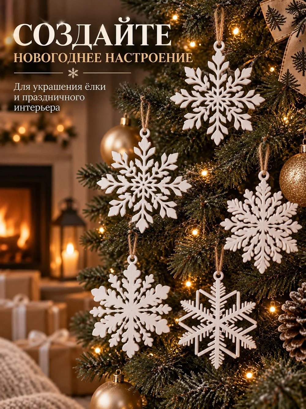 Комплект Новогодних снежинок 5шт (3D025)