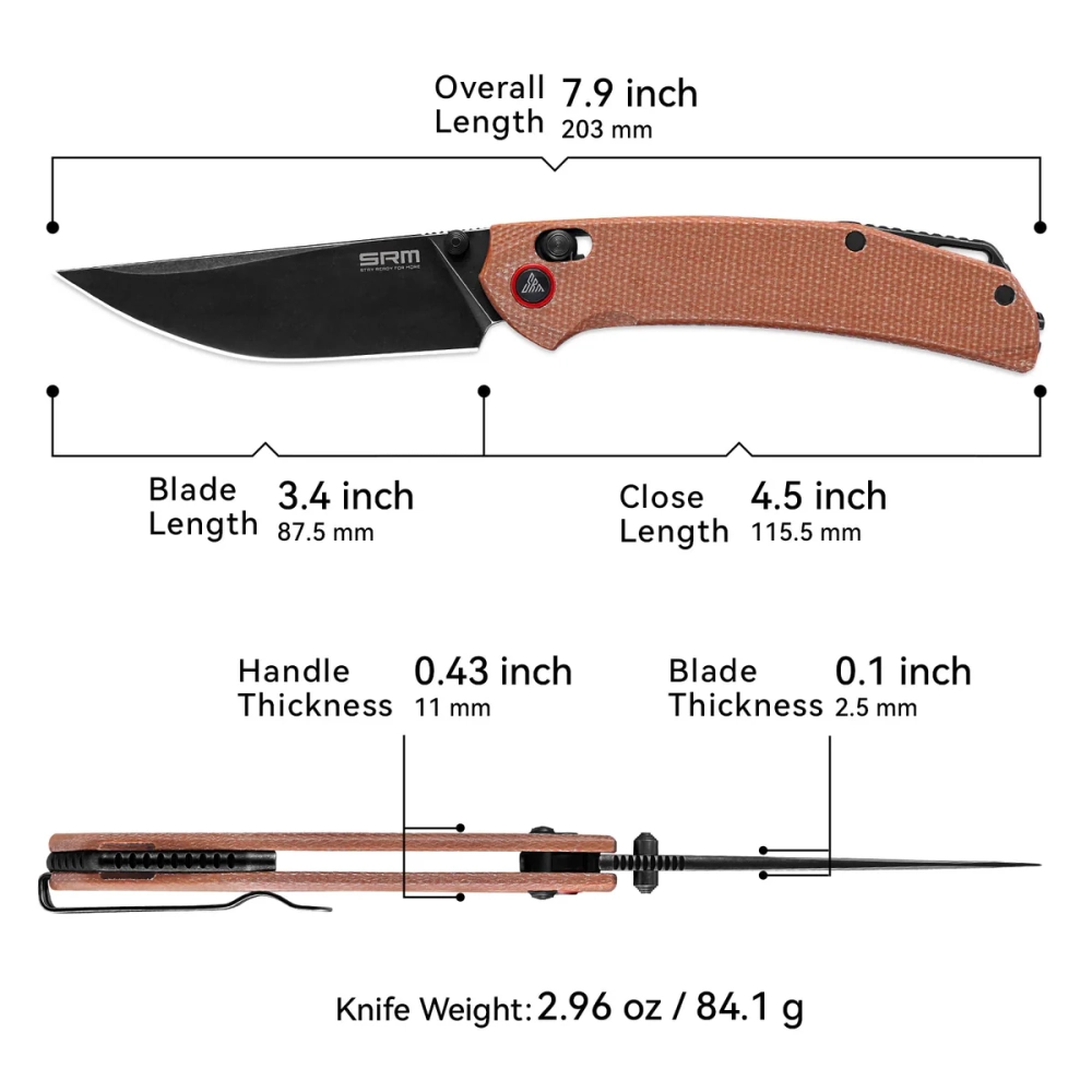 Нож складной SRM 411L-MN Asika Black PVD (14C28N, Brown Micarta)