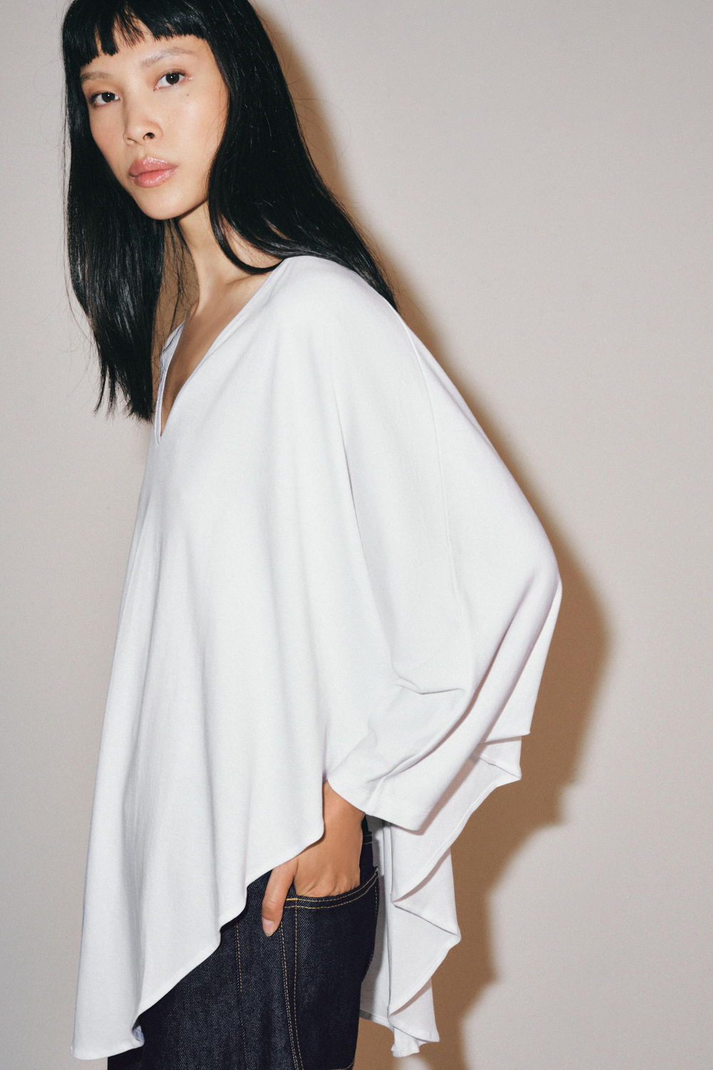 ZARA ФУТБОЛКА-НАКИДКА ИЗ ХЛОПКА SUPIMA®, БЕЛЫЙ