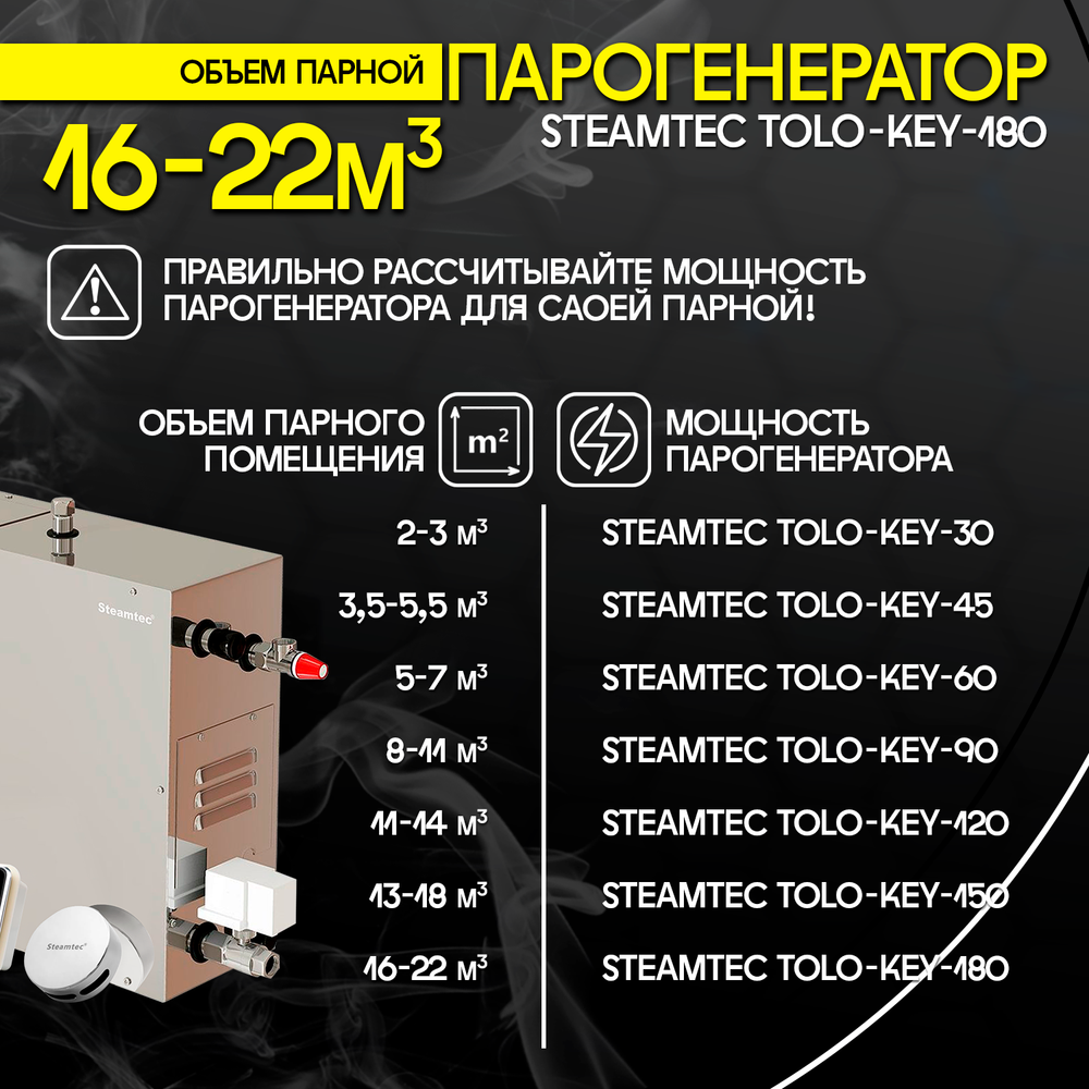 Steamtec TOLO KEY 180 - 18 кВт (ВЛАГОСТОЙКИЙ модуль управления), парогенератор для хамама и турецкой бани