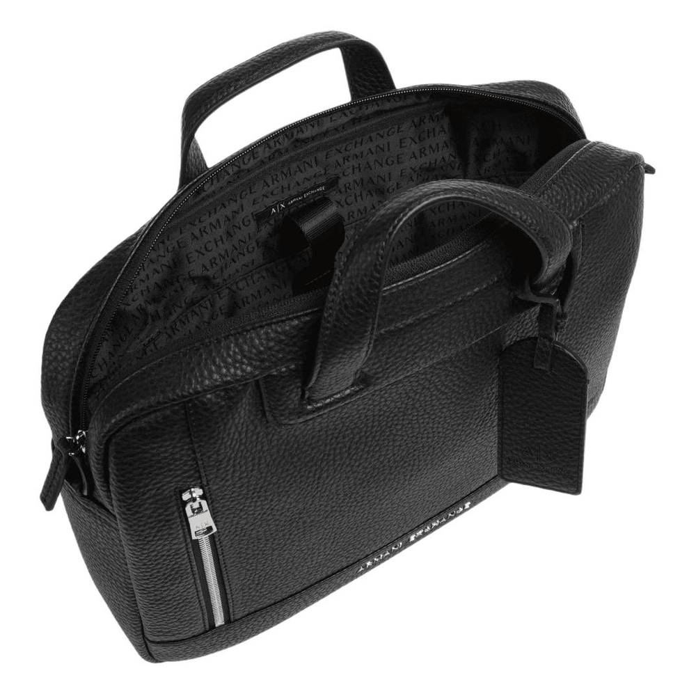 ARMANI EXCHANGEAE Cracked Leather Portable One Shoulder Crossbody Briefcase Men"s Black