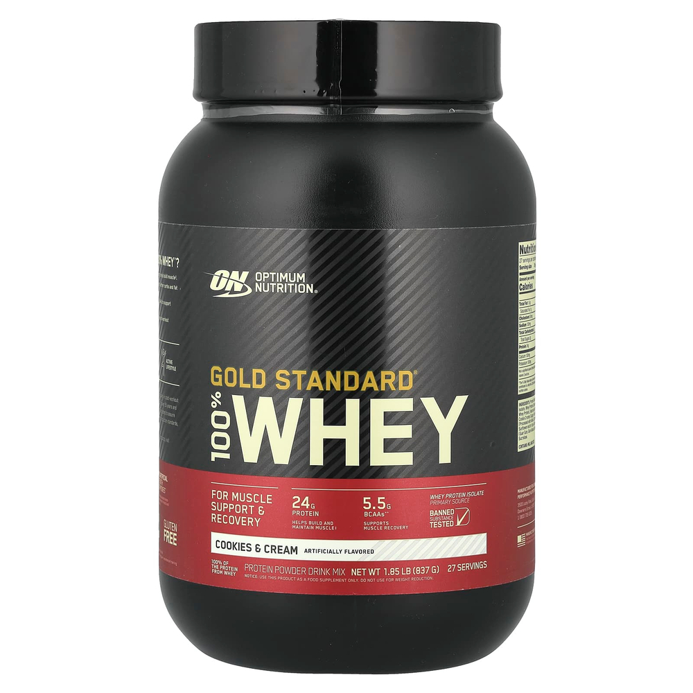 Optimum Nutrition, Gold Standard 100% Whey, сыворотка со вкусом печенья и сливок, 837 г (1,84 фунта)