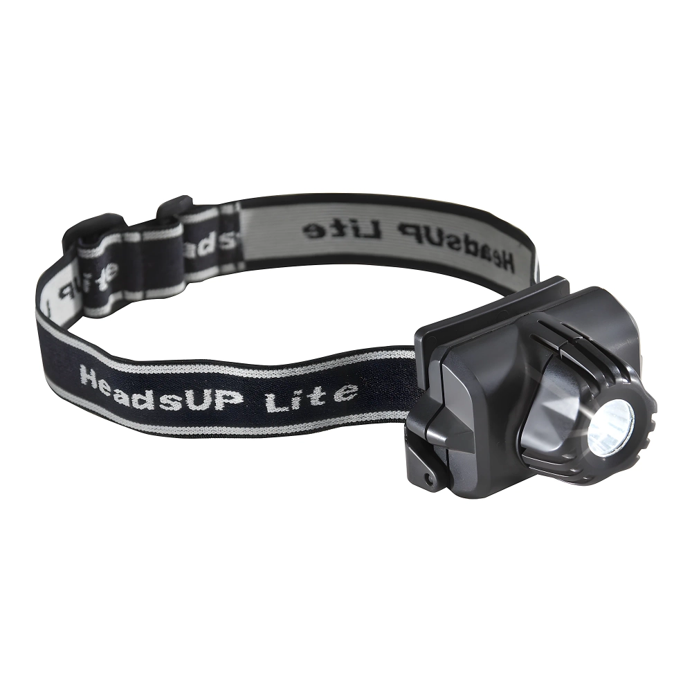 Взрывозащищённый налобный фонарь Peli 2690Z0 HeadsUp Lite, чёрный - общий вид с включенным светодиодом