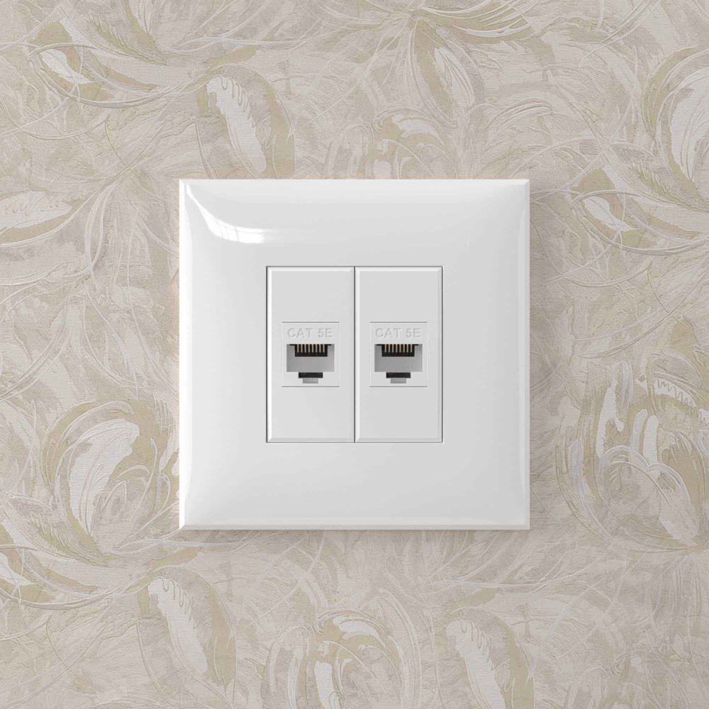 Компьютерная розетка RJ-45 без шторки в стену, кат.5е двойная, "Avanti", "Белое облако"