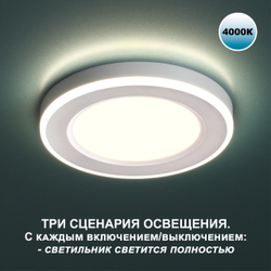 359014 SPOT NT23 560 белый Светильник встраиваемый светодиодный (три сценария работы) IP20 LED 4000К 12W+4W 100-265V 1120Лм SPAN