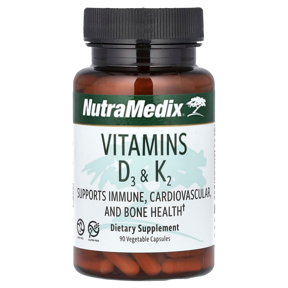 NutraMedix, витамины D3 и K2, 90 растительных капсул