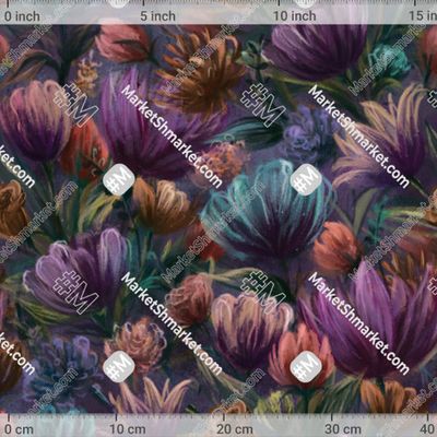 Тюльпаны, розы и астры. Красивые цветы и листья на темном фоне. by ArtbyLiliya 309 DPI