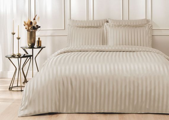Постельное белье LINES бежевый жаккард deluxe TIVOLYO HOME Турция