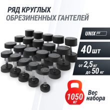 Ряд гантелей круглых UNIX Fit обрезиненные от 2,5 до 50 кг