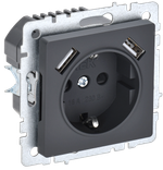 BRITE Розетка 1-местная с заземлением с защитными шторками 16А с USB A+A 5В 3,1А РЮш10-2-БрГ графит IEK