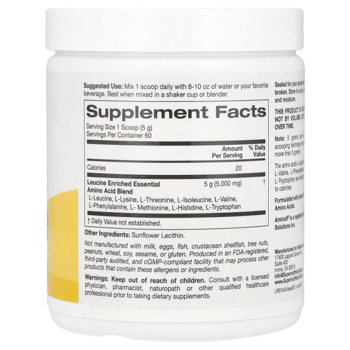 Super Nutrition, незаменимые аминокислоты, обогащённые лейцином, с L-лейцином, L-лизином, L-треонином и L-изолейцином, без ароматизаторов, 300 г (10,58 унции)