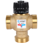 Клапан термостатический смесительный STOUT - 1"1/4 (НР, 30-65°C, Kvs 3.5, T-образное смешивание)