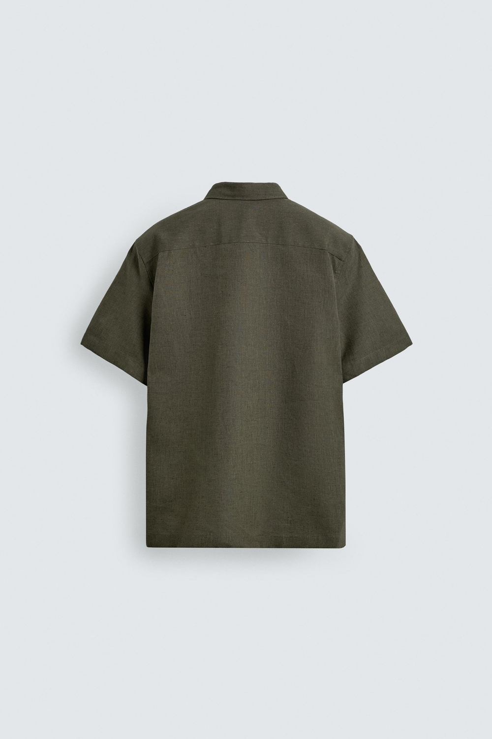 ZARA РУБАШКА ИЗ ЛЬНА И ХЛОПКА, ТЕМНО-ОЛИВКОВЫЙ