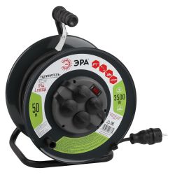 Удлинитель силовой ЭРА RMx-4es-3x1.5-50m-IP44(KG) на металлической катушке c заземлением 4 розетки 50м КГ 3х1.5мм2 | Силовые удлинители