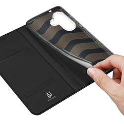 Чехол книжка из кожи черного цвета для Samsung Galaxy S26+ Плюс, серия Skin Pro Series от Dux Ducis