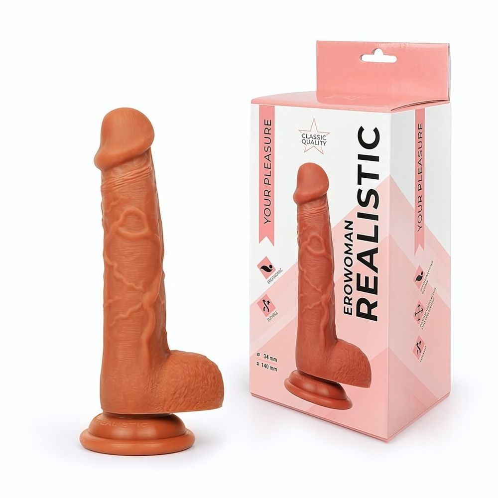 Реалистичный коричневый фаллоимитатор Erowoman - 18,5 см. (Цвет: коричневый)