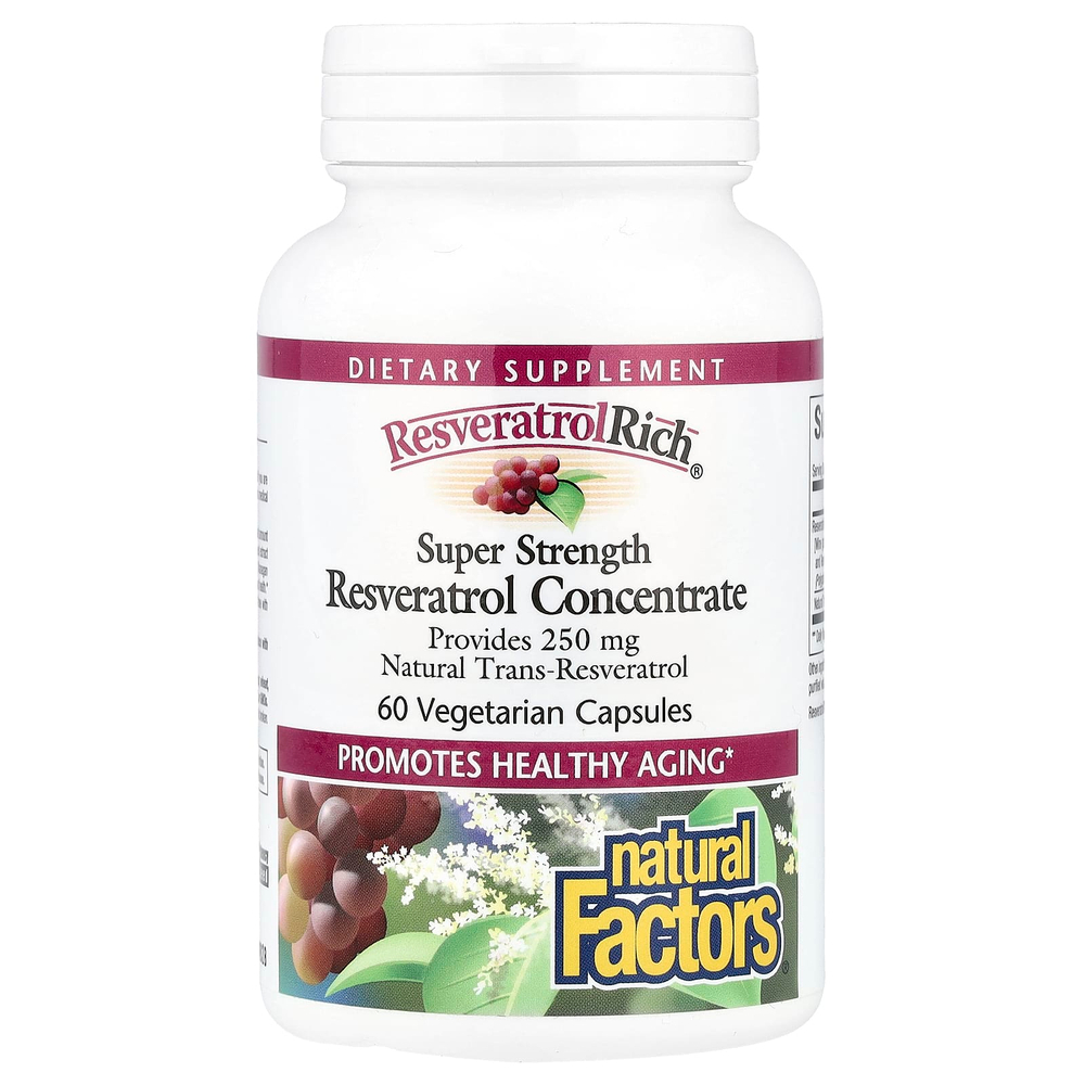 Natural Factors, ResveratrolRich®, концентрат ресвератрола, суперсила, 60 вегетарианских капсул