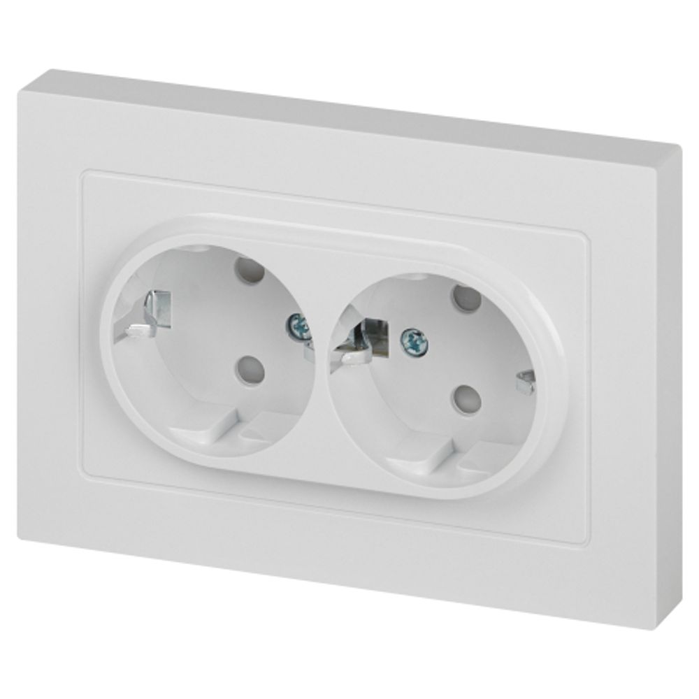 Розетка Intro Accent 6-208-01 двойная с заземлением 2X2P+E Schuko со шторками 16А-250В IP20 СУ AL/CU белый | Intro