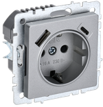 BRITE Розетка 1-местная с заземлением с защитными шторками 16А с USB A+C 18Вт РЮш11-1-БрА алюминий IEK