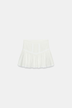 ZARA РОМАНТИЧНАЯ ЮБКА-ШОРТЫ С КРУЖЕВОМ, ЭКРЮ