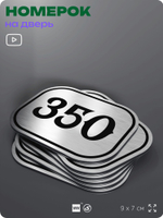 Номерок на дверь квартиры 350, для кабинета, офиса, шильдик 9 х 7 см, брашированная сталь, Айдентика Технолоджи
