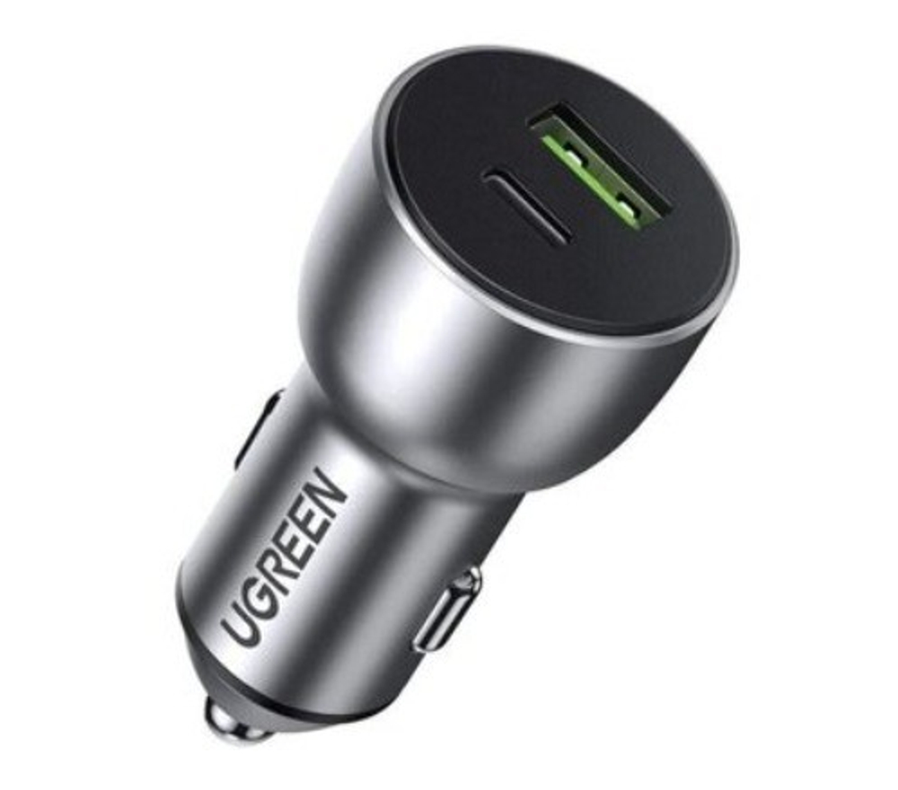 Автомобильное заряд. устр. Ugreen CD213 с шнуром Type-C на Type-C 1USB/1C 60W серое