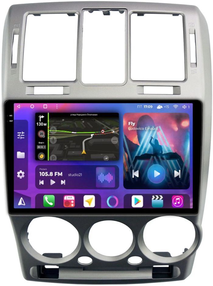 Магнитола для Hyundai Getz 2002-2011 (рамка серебро) - FarCar BM3073-2M-2K монитор 9.5" 2K QLED на Android 14, Быстрая, CarPlay, 4G SIM-слот