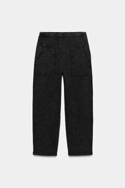 ZARA ХЛОПКОВЫЕ БРЮКИ С КАРМАНАМИ, ЧЕРНЫЙ