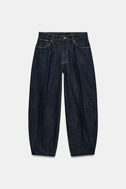 ZARA ДЖИНСЫ TAPERED С ВЫСОКОЙ ПОСАДКОЙ — ZW COLLECTION, СИНИЙ