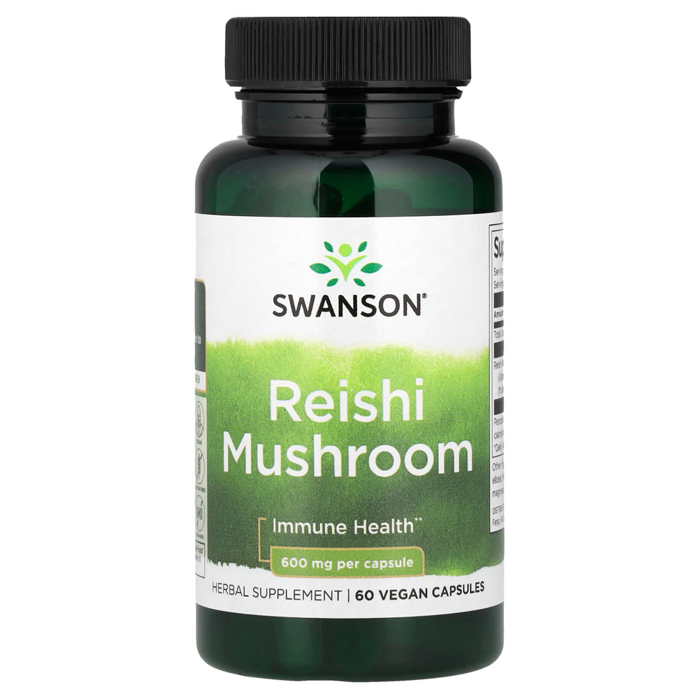 Swanson Vitamins, гриб рейши, 600 мг, 60 веганских капсул