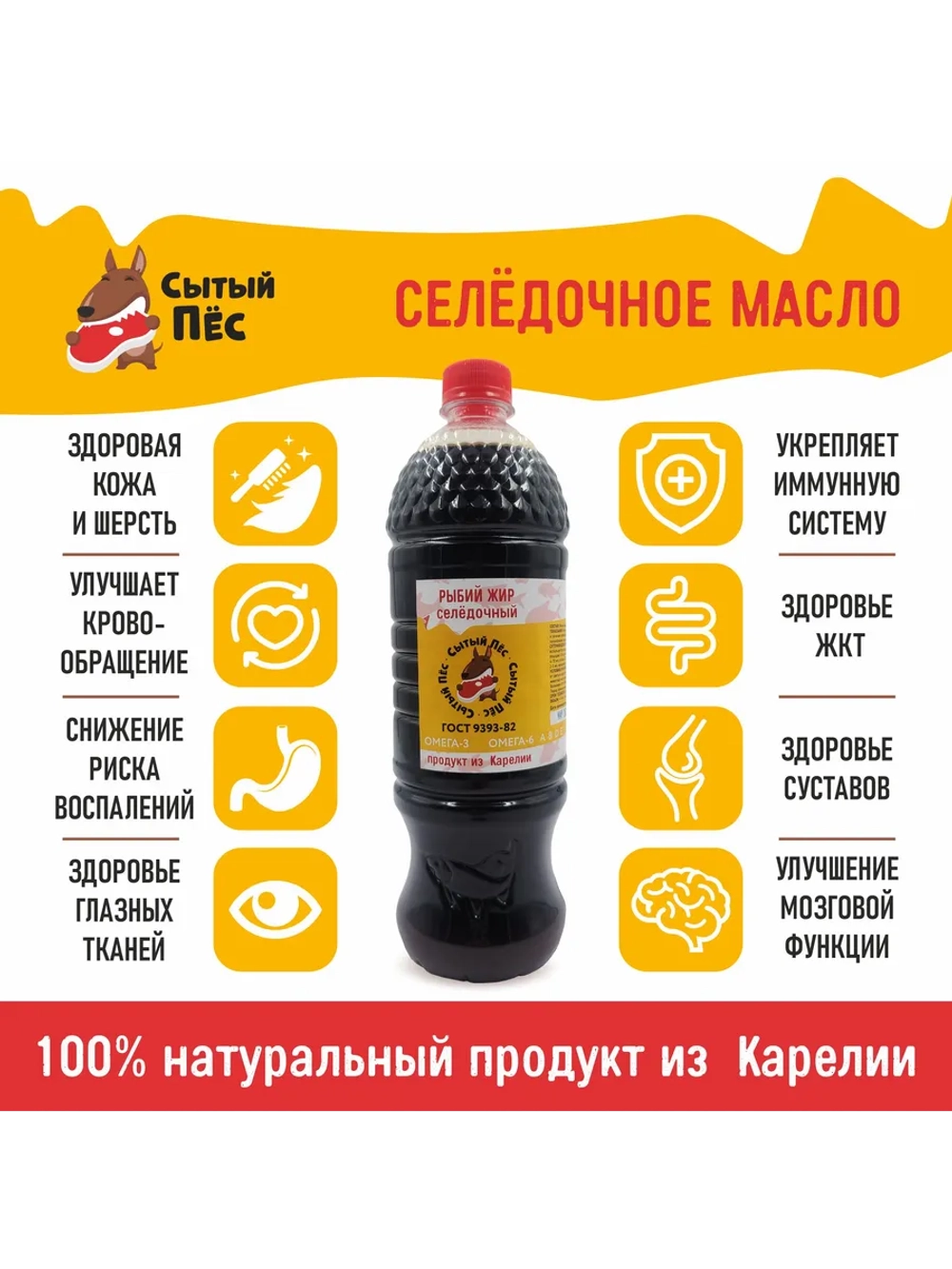 Рыбий жир для животных сельдевый 1 литр Сытый Пёс